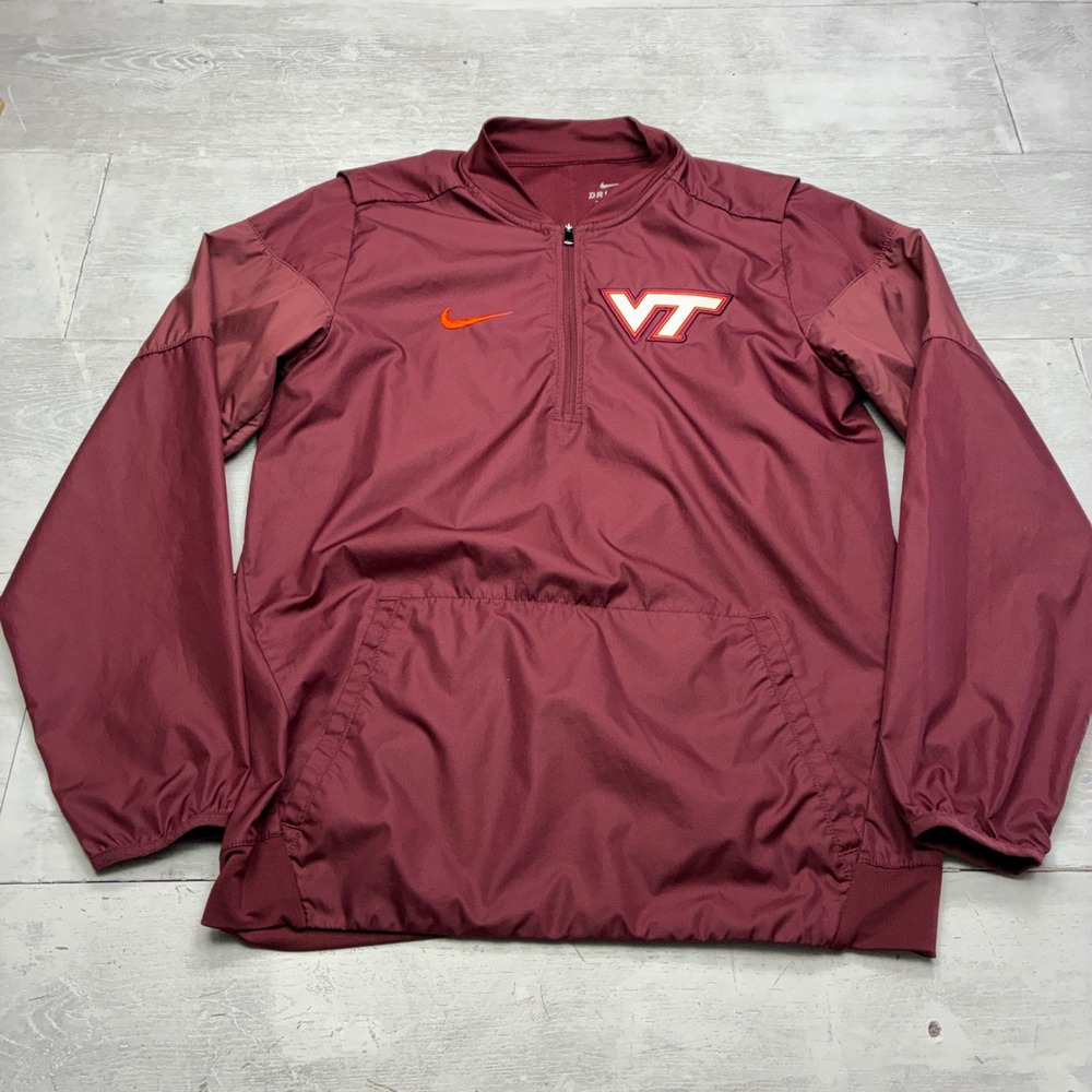 Nike Virginia Tech Hokies Pullover Mens Small Maroon Dri-FIT 1/4 Zip Windbreaker